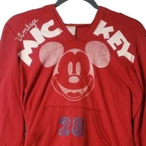 Disney Mickey Mouse Red V Neck Long Sleeve Graphic Hoodie Sweatshirt Top Large